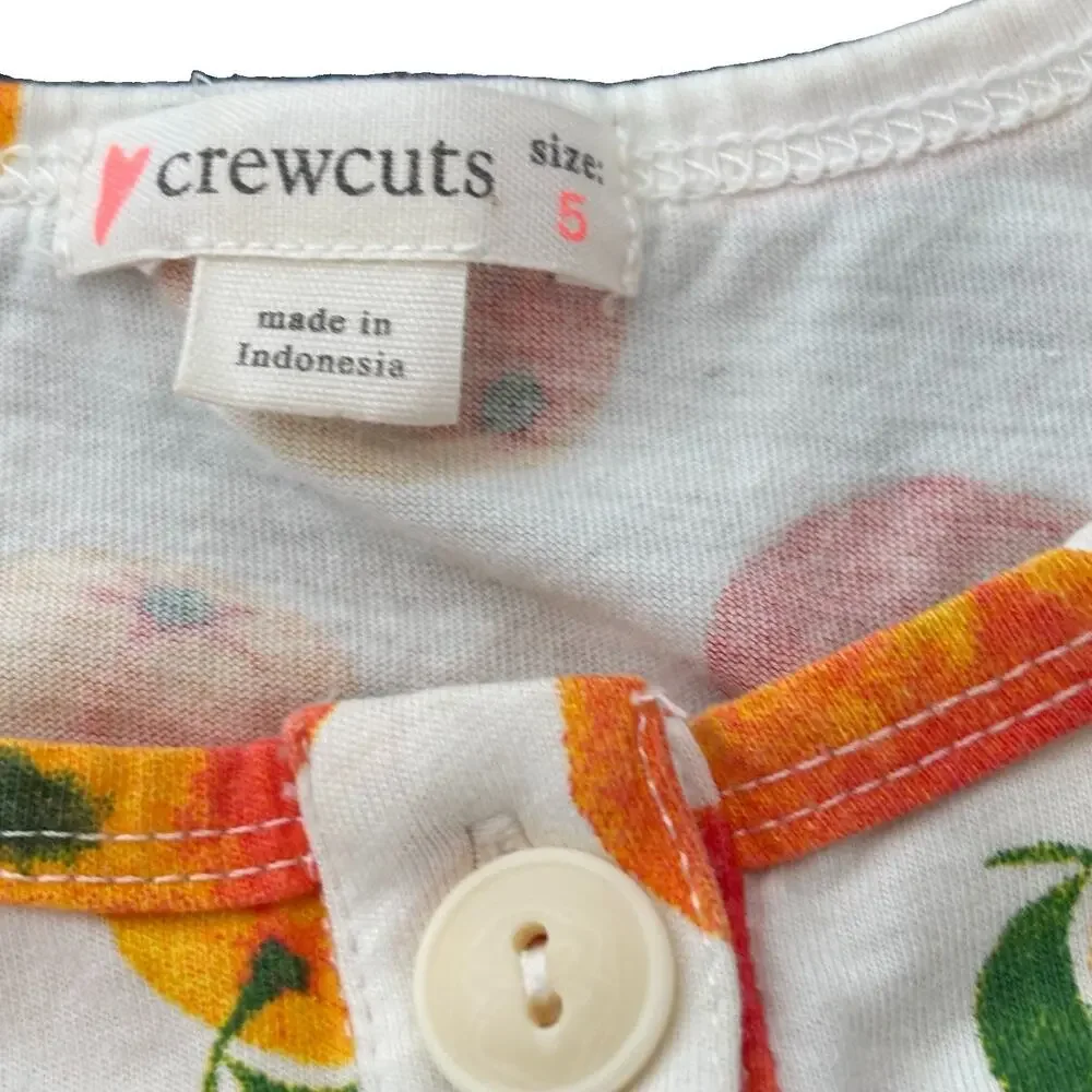 Crewcuts Sleeveless Dress Orange Fruit Print Button Front Drawstring Cotton Sz 5